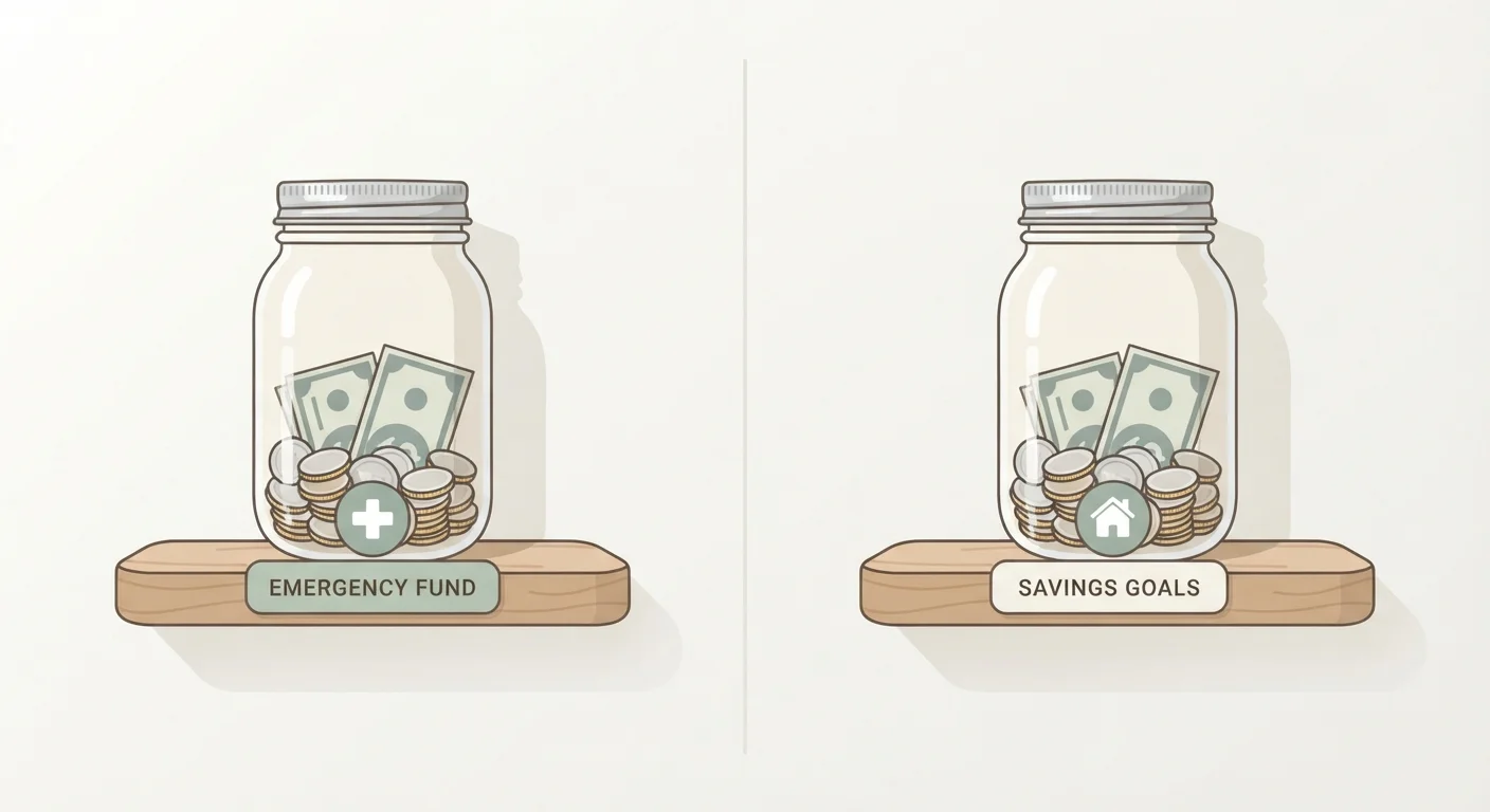 Two labeled glass jars side by side representing an emergency fund and a savings goal